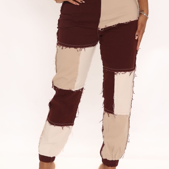 Fashion Nova Brown & Beige Patchwork Cargo Pants – Edgy & Trendy - Picture 2 of 4